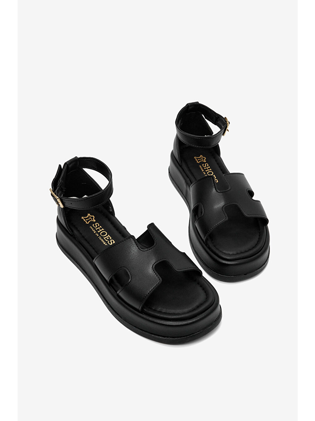 Kadın Siyah Rahat Kalıp Bilekten Bağlanmalı Sandalet-3