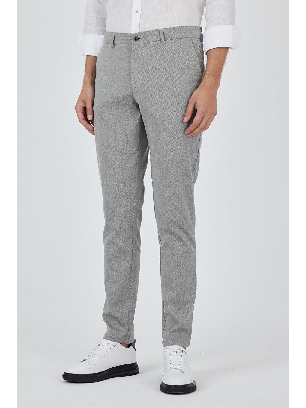 Gri Desenli Armürlü Yan Cep Düz Paça Comfort Fit Pamuklu Casual Chino Pantolon 1003250122-1