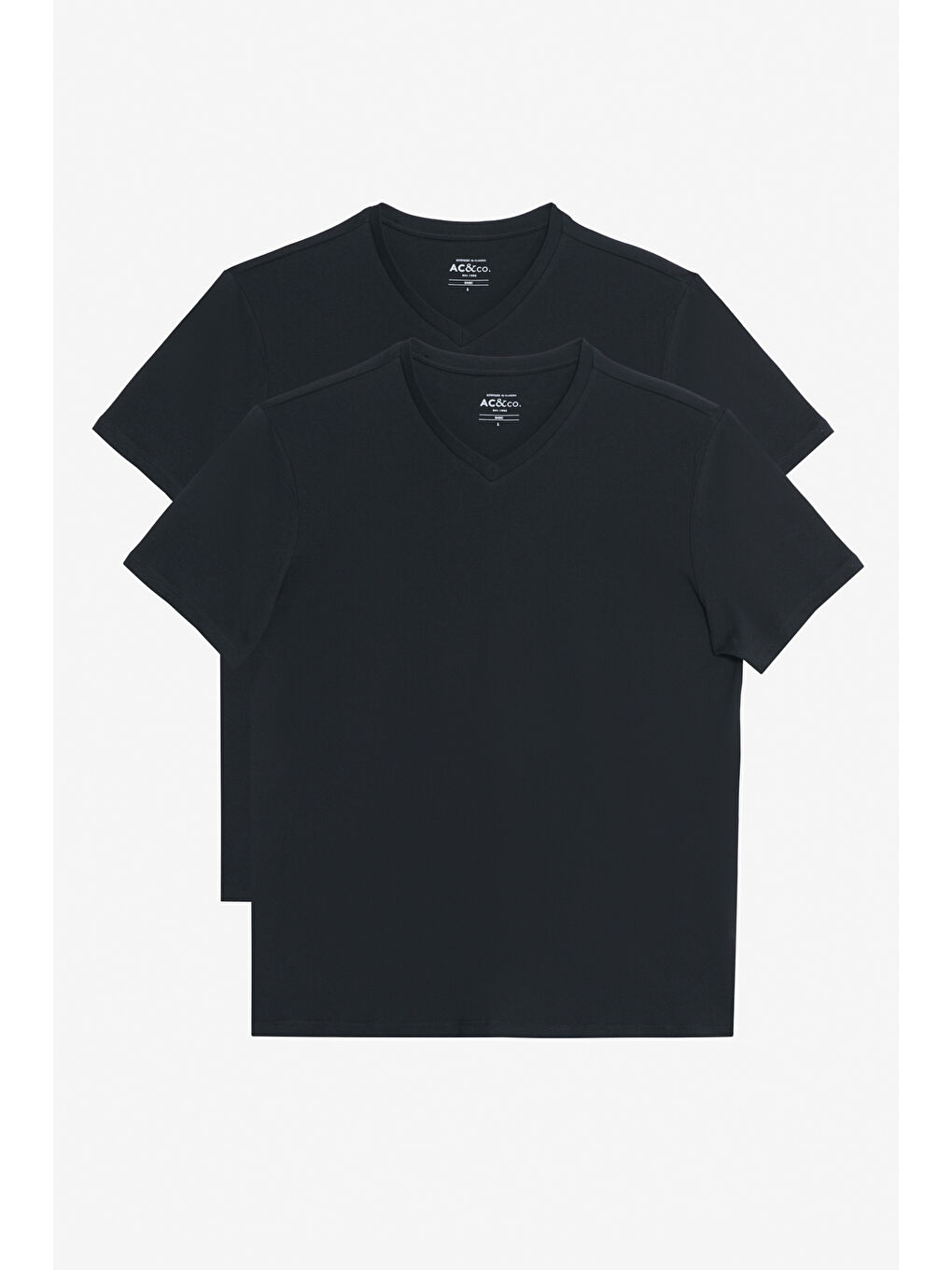 Erkek Siyah-Siyah 2'li Slim Fit Dar Kesim V Yaka %100 Pamuk Tişört