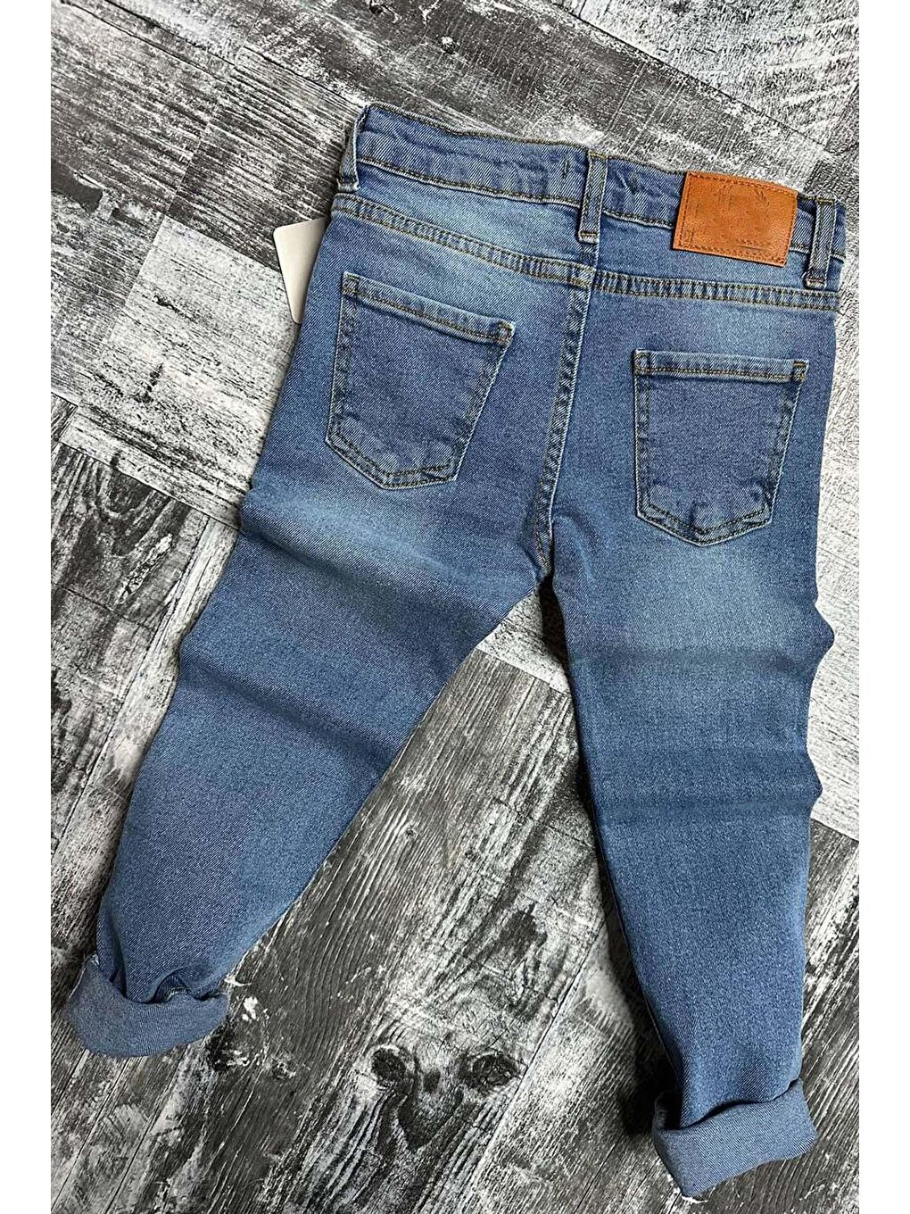 Riccotarz Ekru Erkek Çocuk Çizik Detaylı Likralı Jeans Dokuma Krem Gömlek Alt Üst Takım - 2