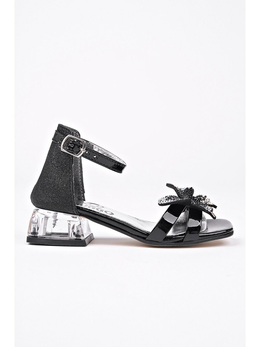 Siyah LOLA Kelebek Detaylı Bilekten Bağlamalı Kız Çocuk Kısa Topuklu Ayakkabı-3