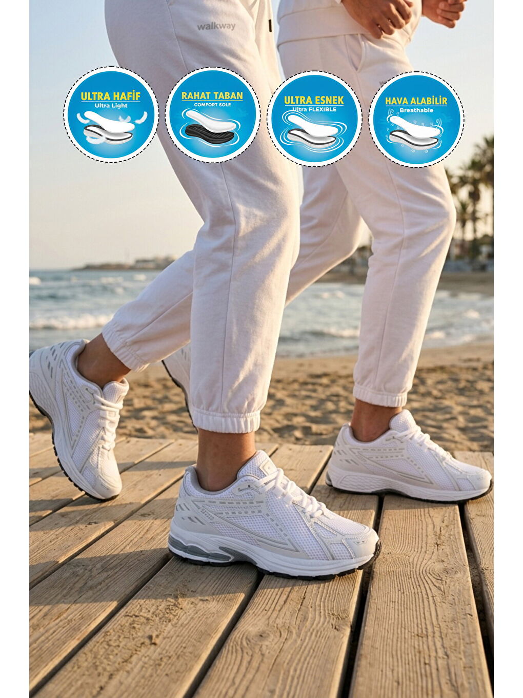 Beyaz Fileli Hafif Esnek Hafızalı Taban Unisex Spor Ayakkabı Ruth G-2