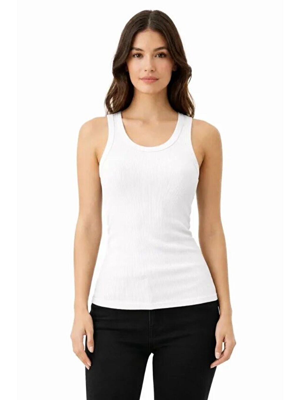 Fitilli Elastanlı Kaşkorse Atlet Vücuda Oturan Basic Şıklık - Beyaz