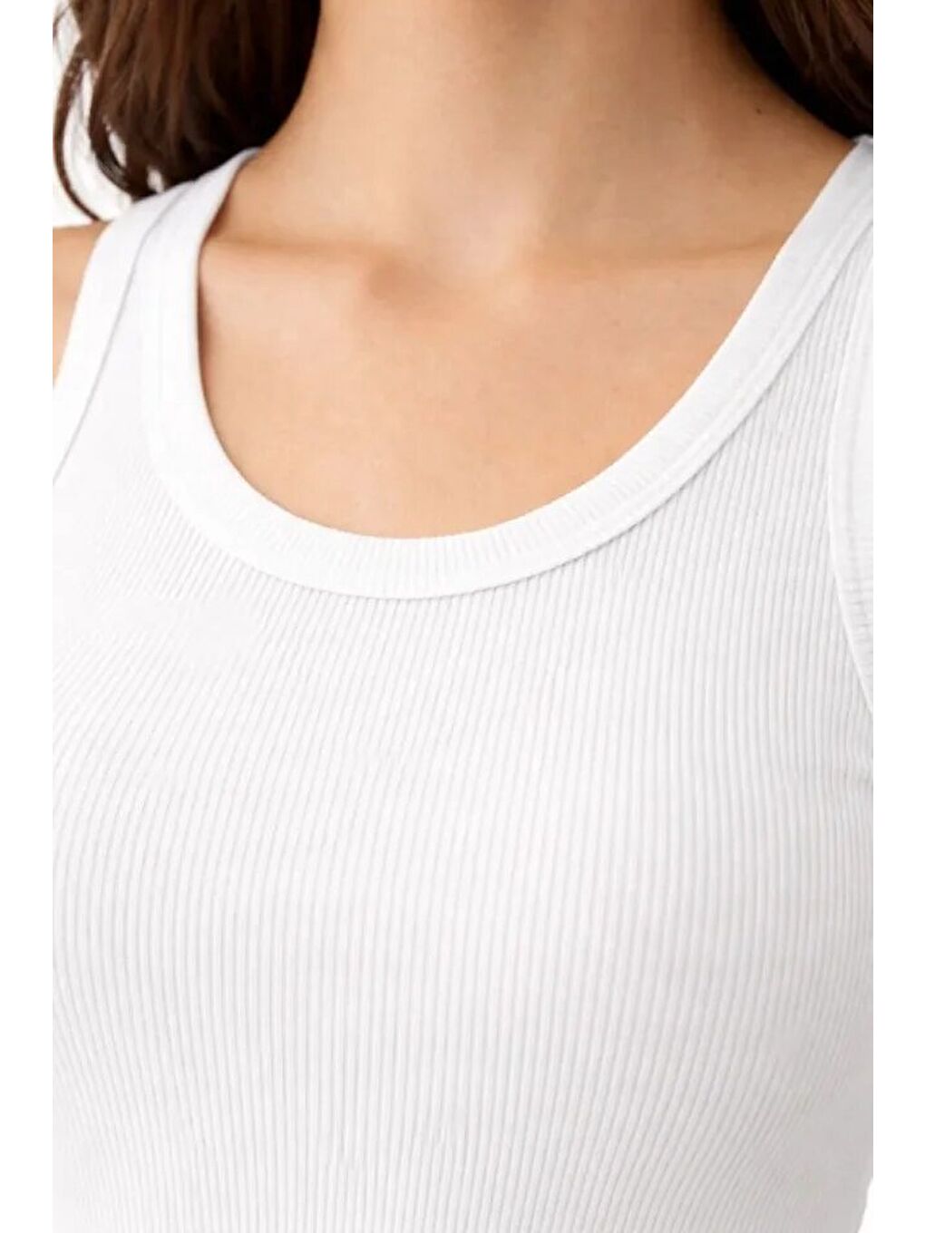 Fitilli Elastanlı Kaşkorse Atlet Vücuda Oturan Basic Şıklık - Beyaz-1