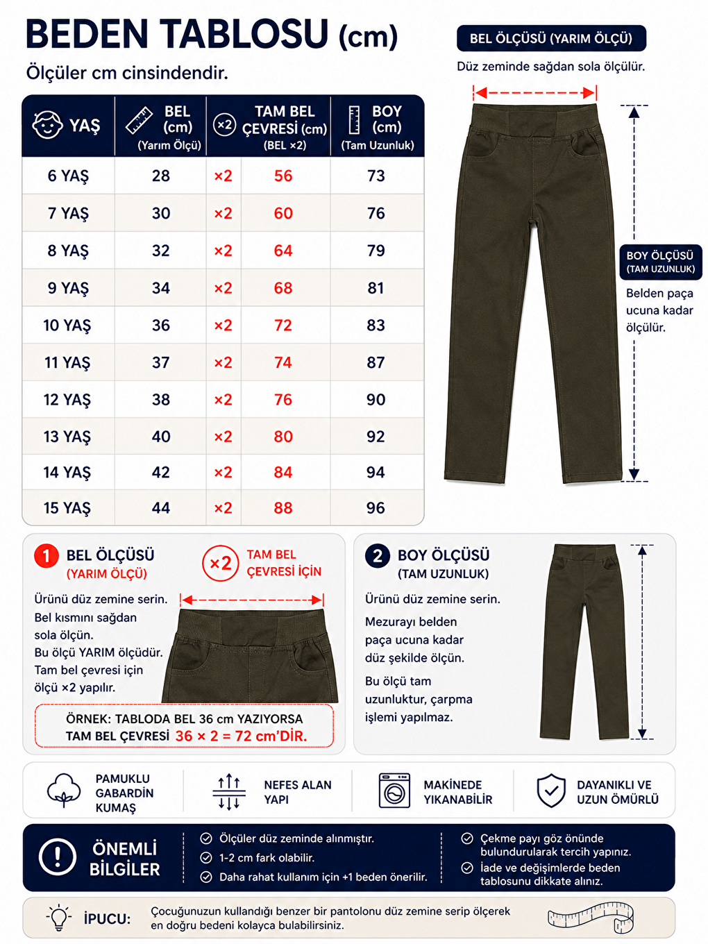 Haki Erkek Çocuk Okul Pantolonu Unisex-2