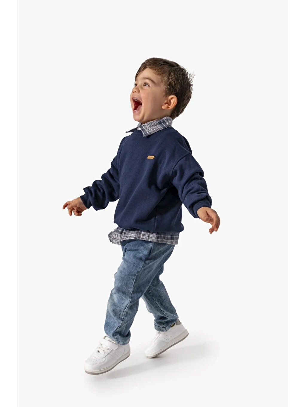 Lacivert Erkek Bebek Gömlek Sweatshirt ve Jean Pantolon 3'lü Takım 9064-2