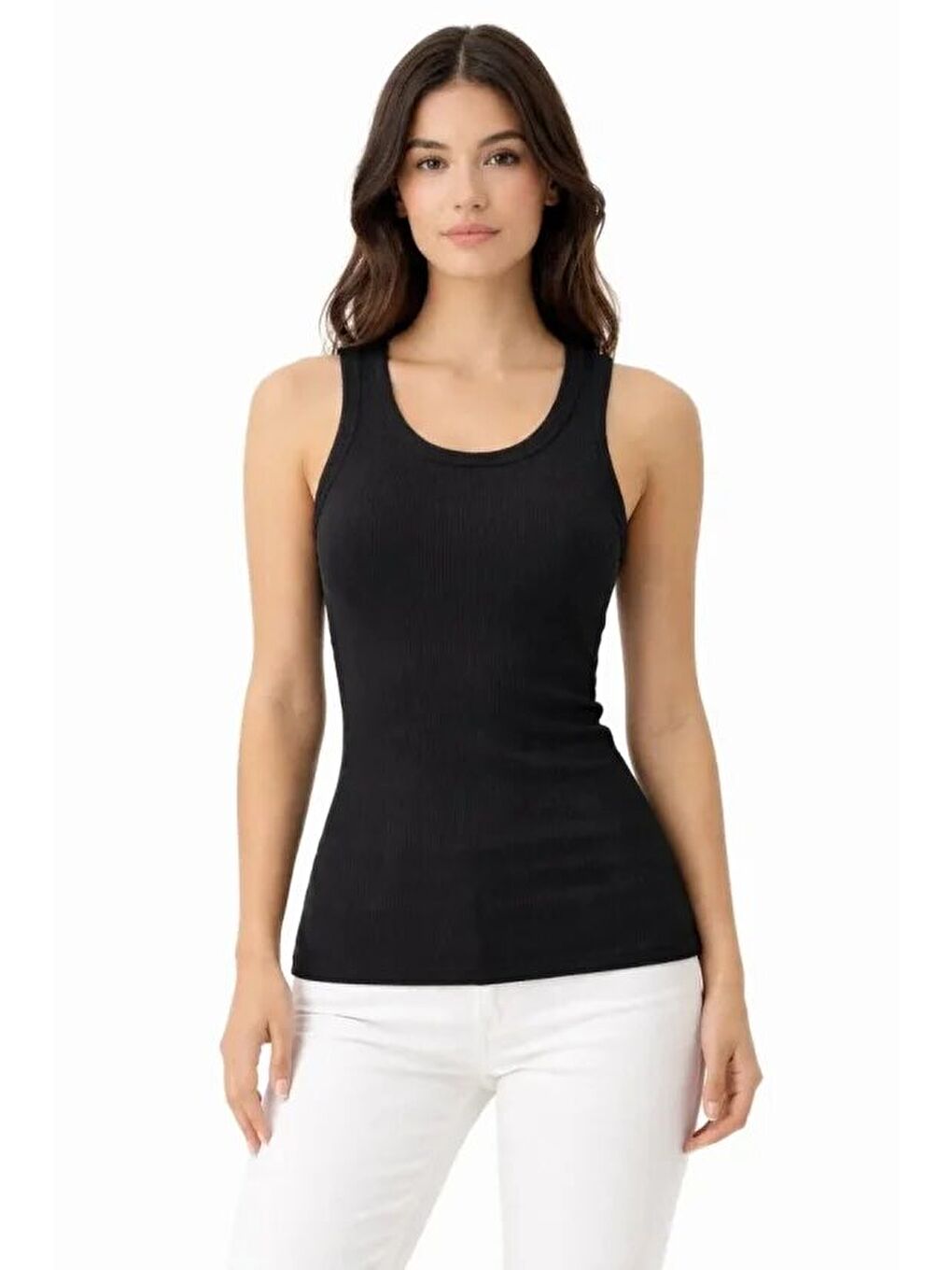 Fitilli Elastanlı Kaşkorse Atlet Vücuda Oturan Basic Şıklık - Siyah