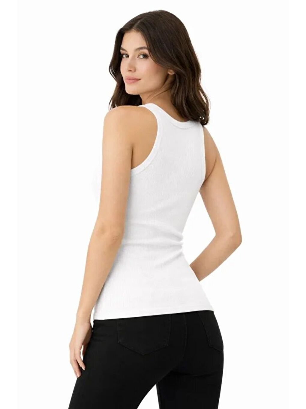 Fitilli Elastanlı Kaşkorse Atlet Vücuda Oturan Basic Şıklık - Beyaz-2