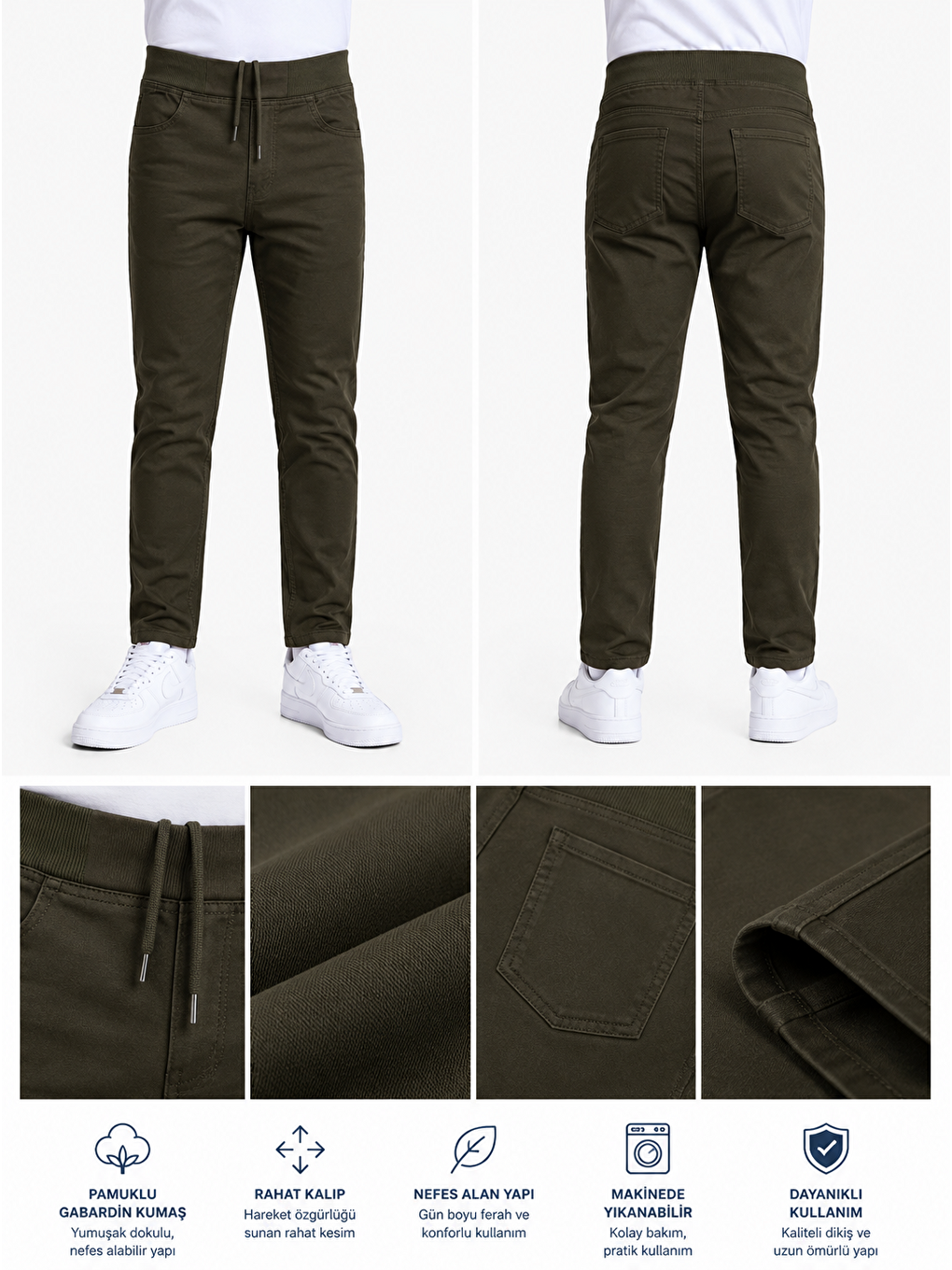 Haki Erkek Çocuk Okul Pantolonu Unisex-3