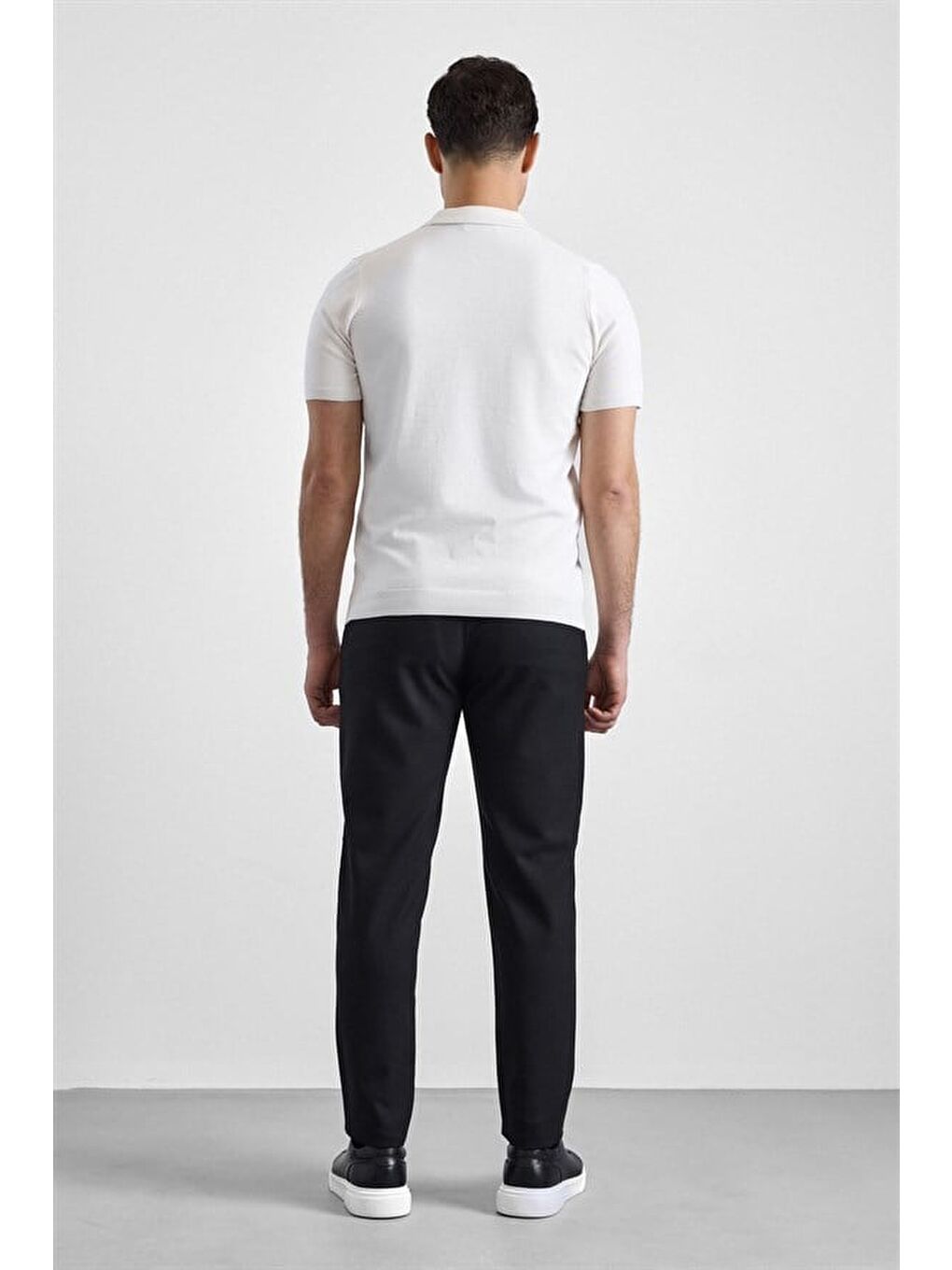 Beyaz Regular Düz Fermuarlı Polo Yaka Kazak-2