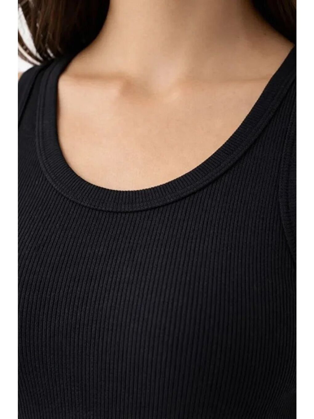 Fitilli Elastanlı Kaşkorse Atlet Vücuda Oturan Basic Şıklık - Siyah-1