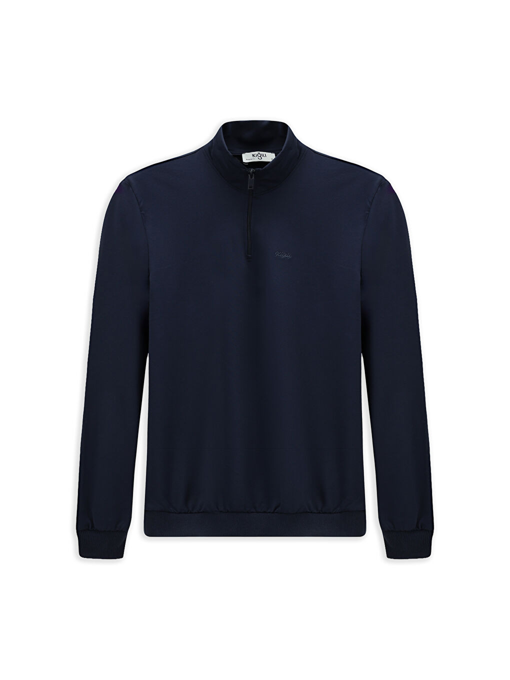 İndigo Yarım Balıkçı Yaka Regular Fit Nakışlı Fermuarlı Pamuklu Büyük Beden Sweatshirt