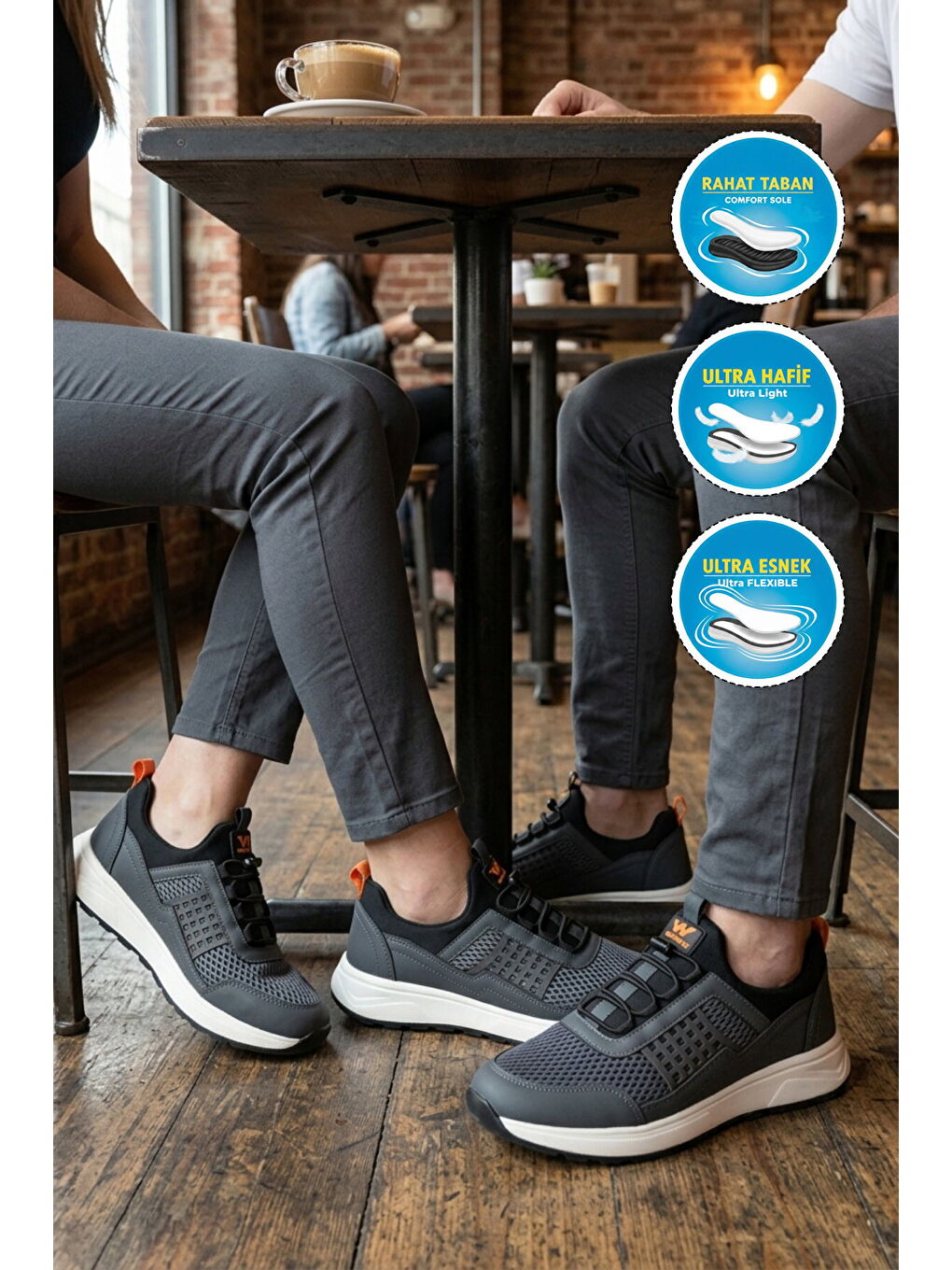 Gri Füme Fileli Hafif Esnek Kilit Bağcıklı Unisex Spor Ayakkabı Motano G-2