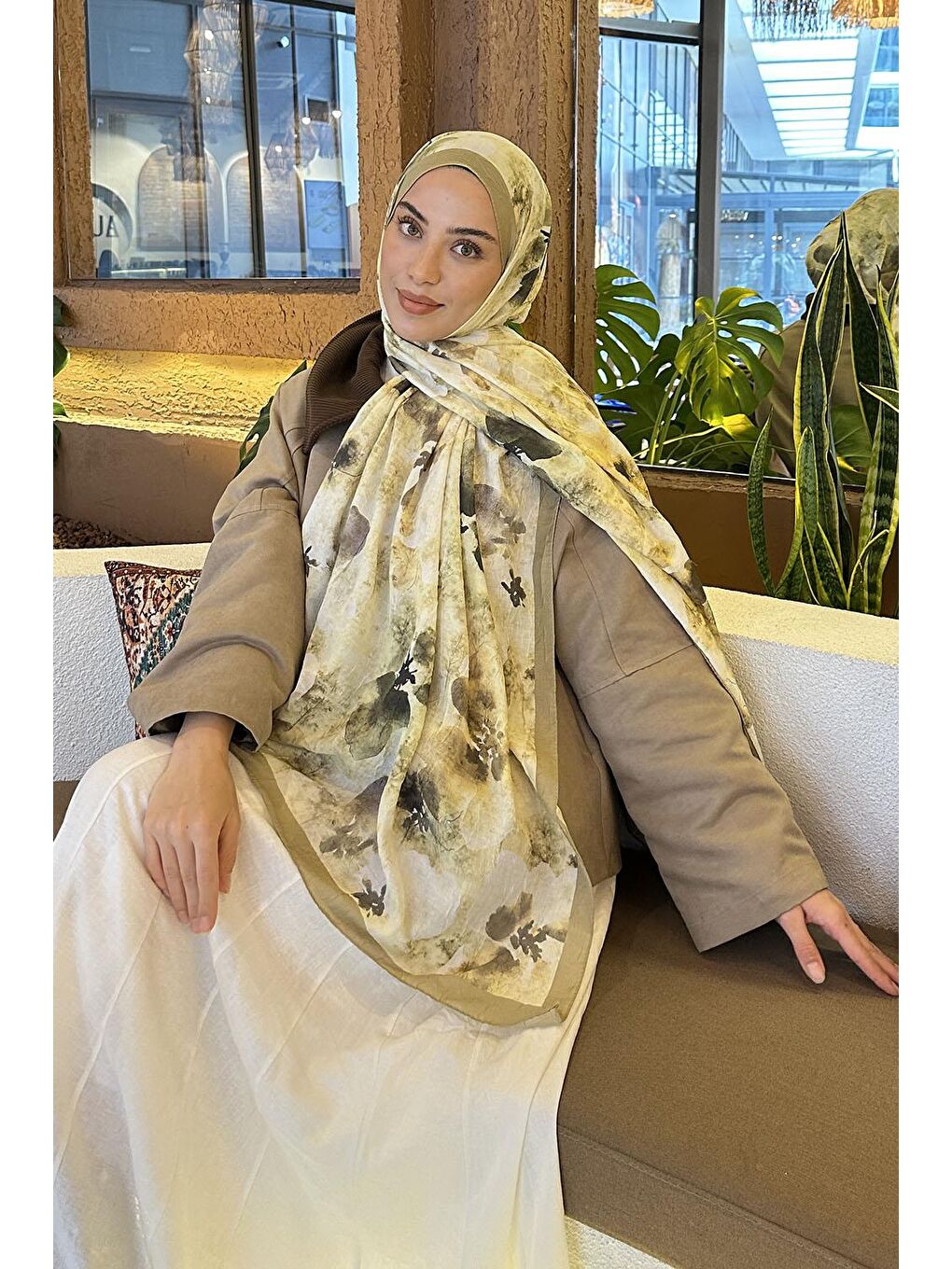 Batik Çiçek Desen Bambu Şal Mint Yeşili-1