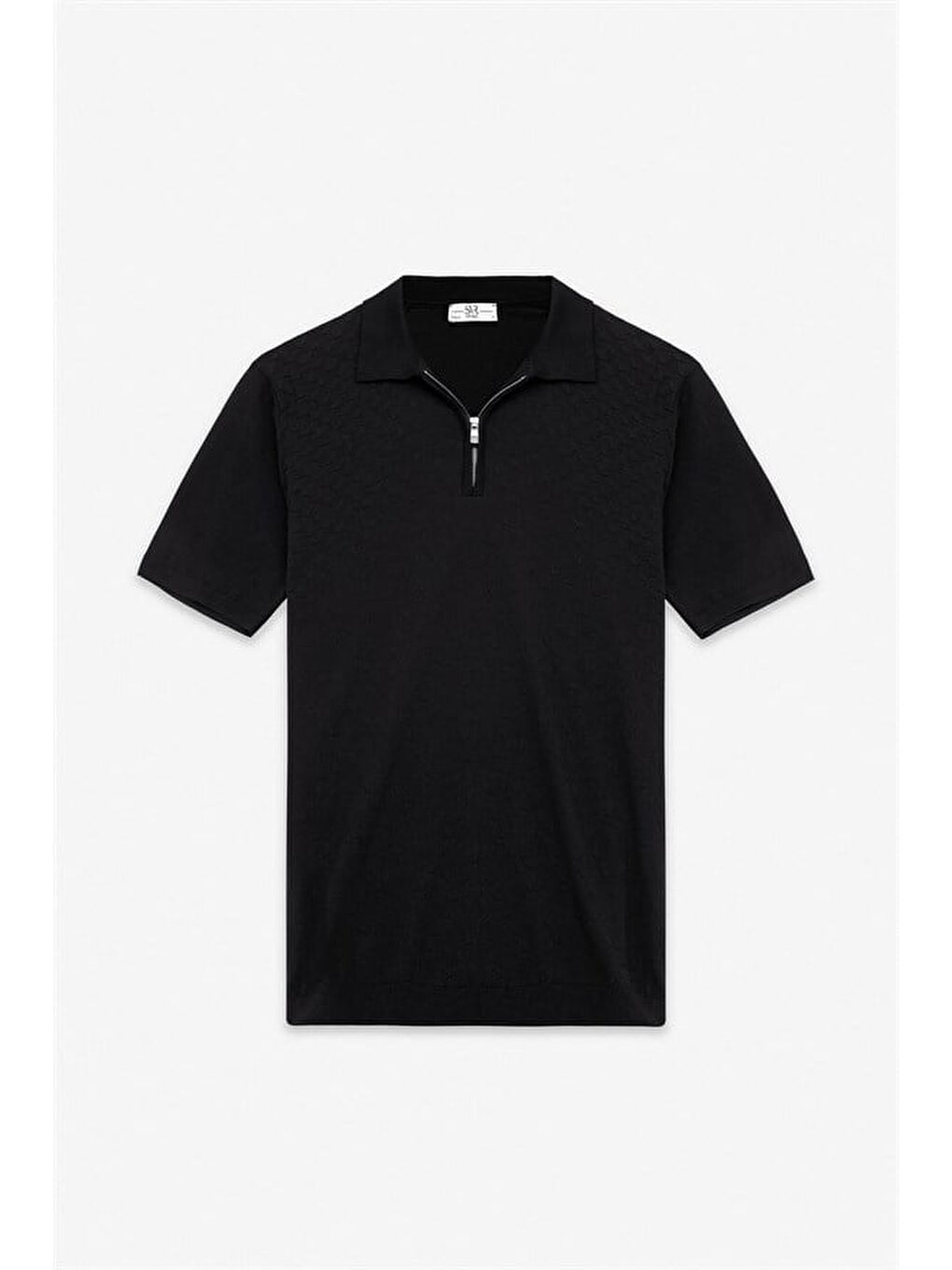 Siyah Regular Düz Fermuarlı Polo Yaka Kazak-4