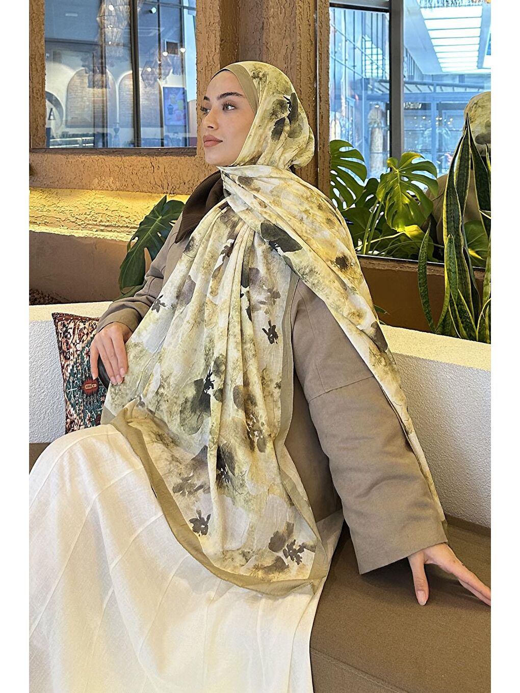 Batik Çiçek Desen Bambu Şal Mint Yeşili-2