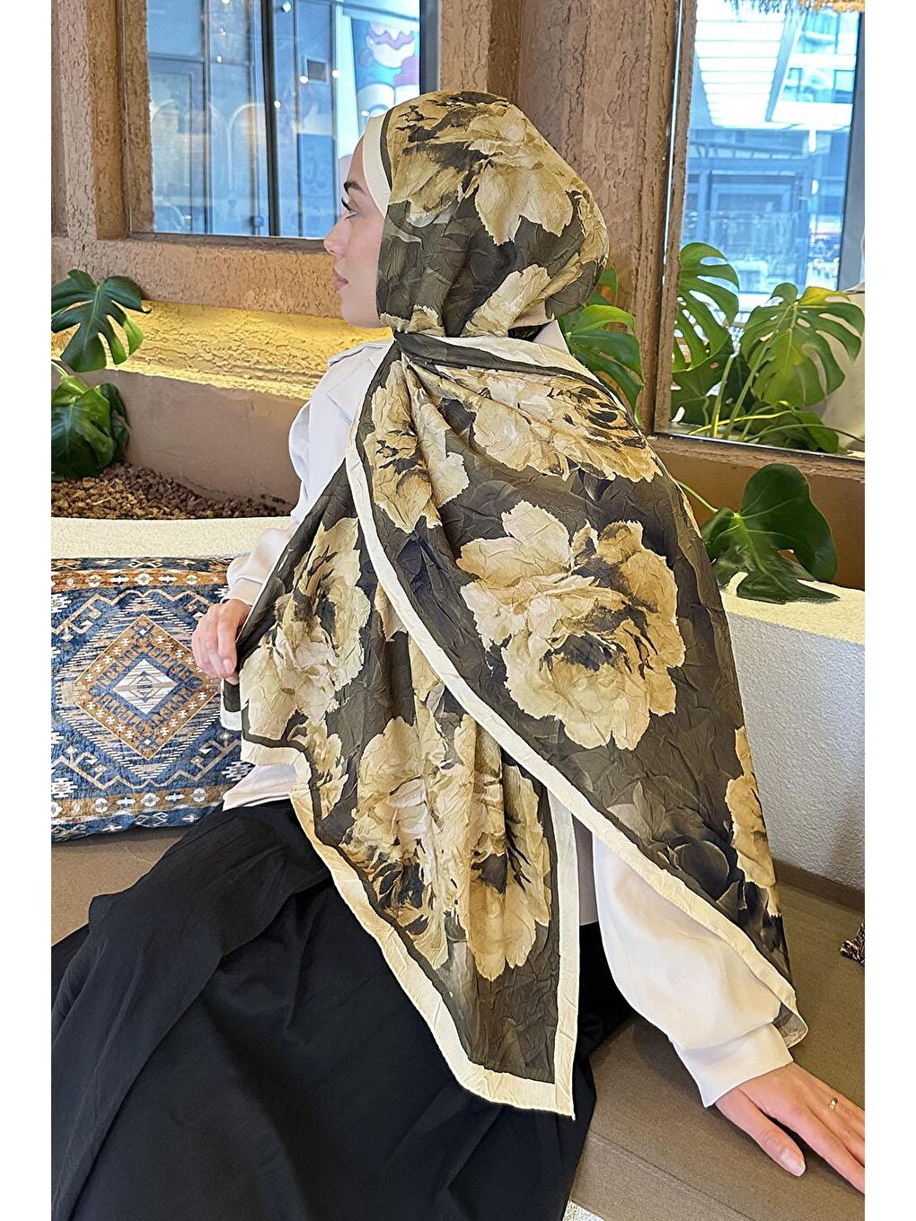 Flower Desen Bambu Şal Sarı-3