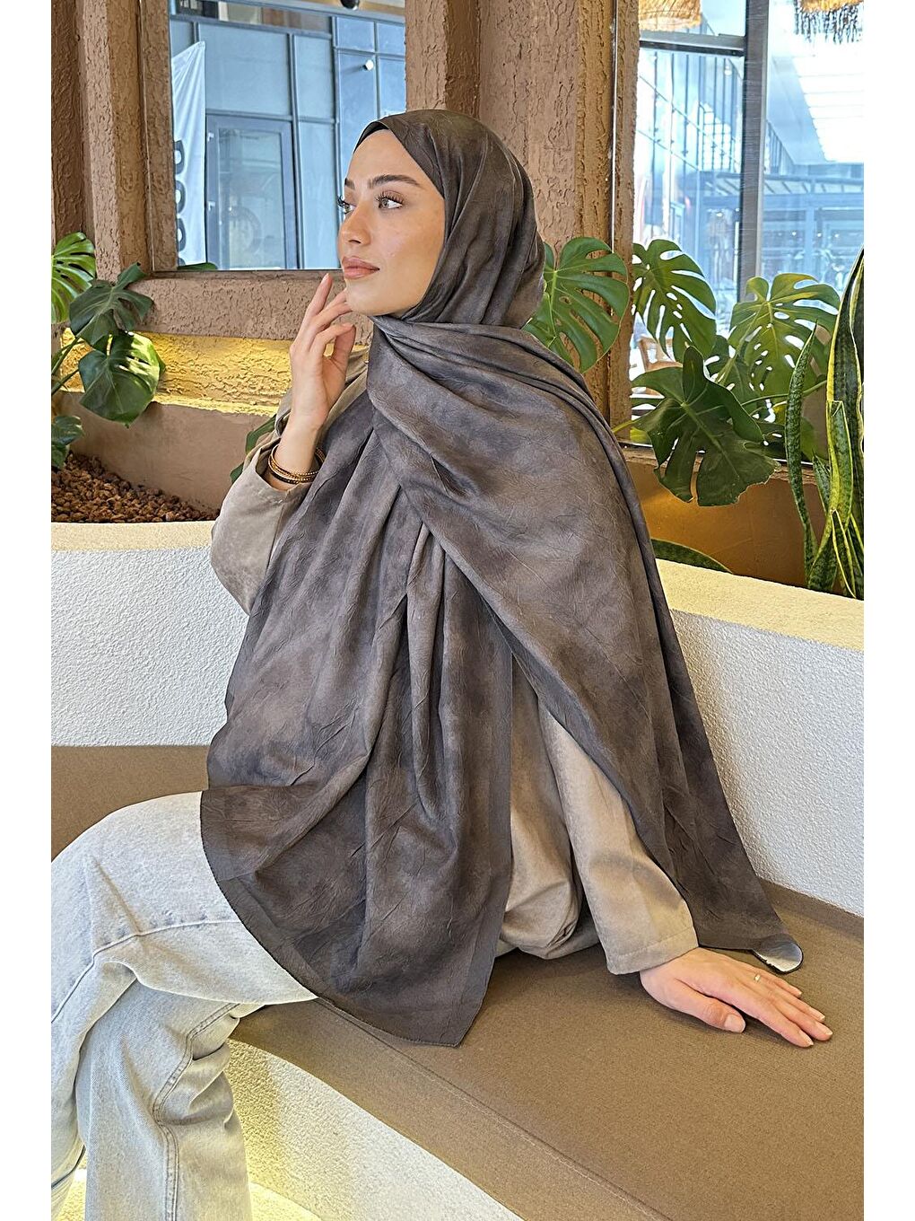 Kahverengi Bulut Desen Bambu Şal Toprak-2