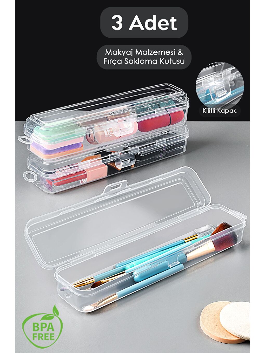 3'lü Taşınabilir Makyaj Organizeri Şeffaf Çok Amaçlı Kozmetik Makyaj Fırçası Düzenleyici Fırçalık