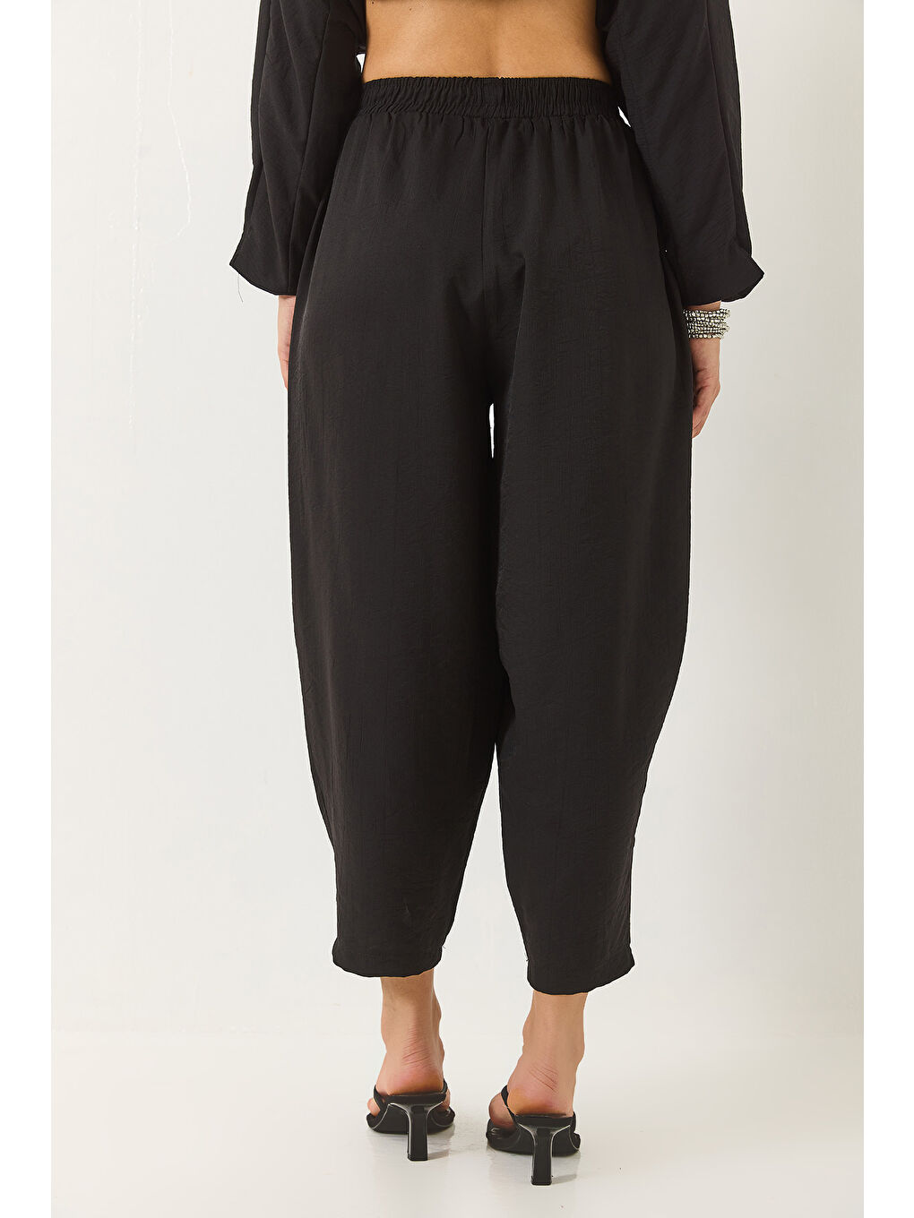 Siyah Kadın Yarasa Kol Gömlek Şalvar Pantolonlu Eliza Alt-Üst Takım-7