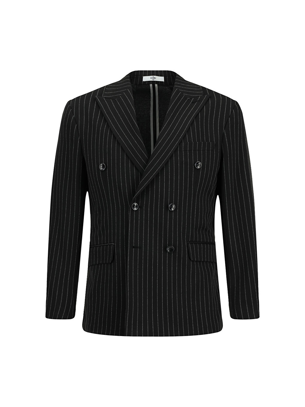 Siyah Regular Fit Çizgili Örme Kruvaze Ceket-6