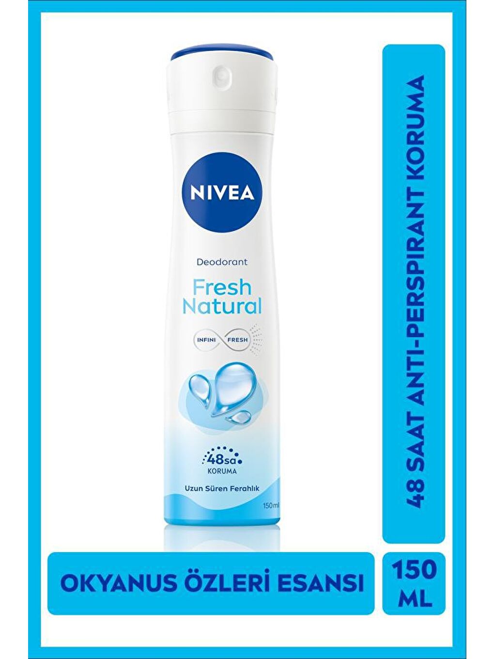 NIVEA Şeffaf Fresh Natural Kadın Sprey Deodorant 150 ml, 48 Saat Koruma, Hızlı Kuruma, Uzun Süren Ferahlık