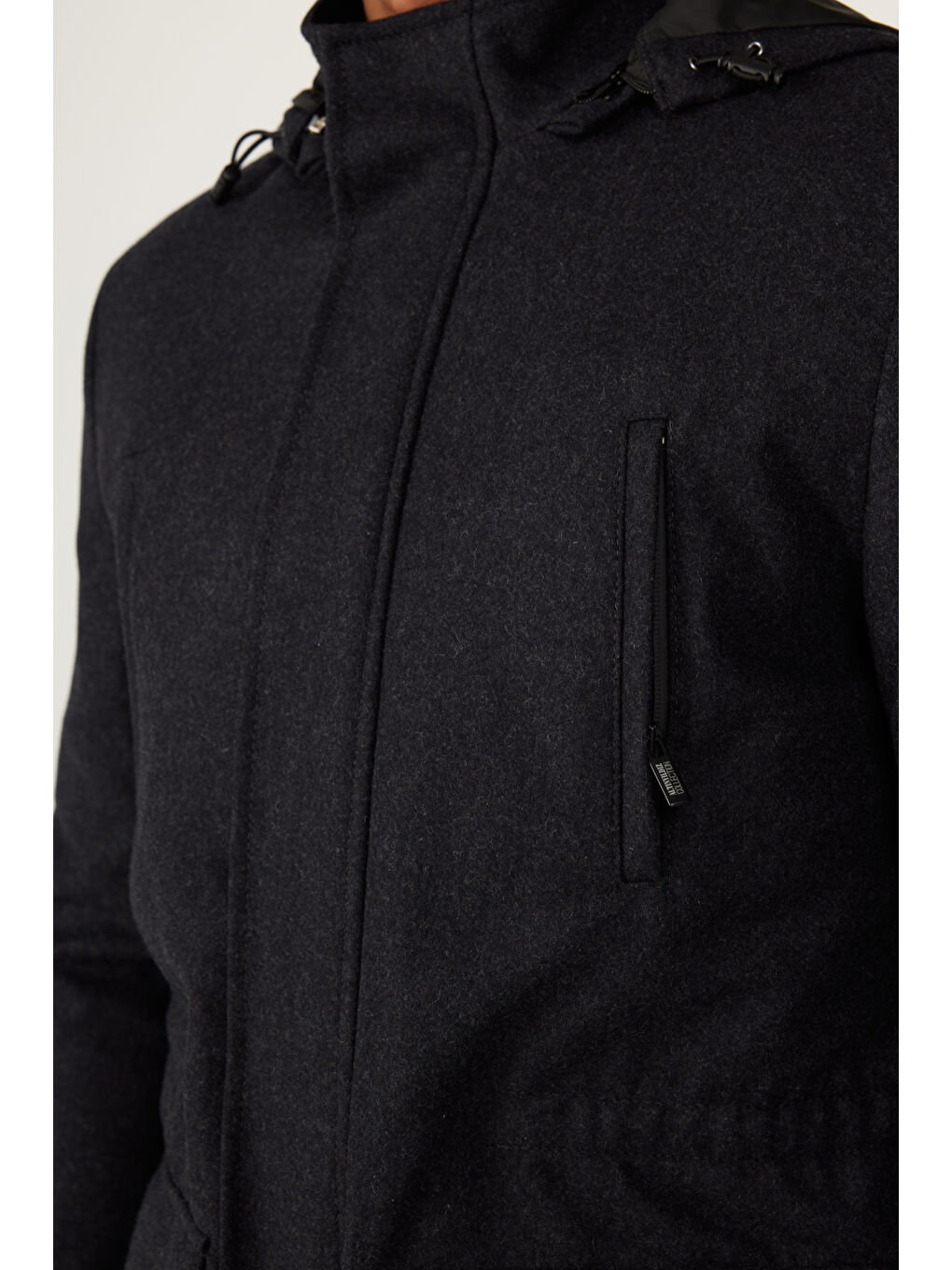 Erkek Antrasit Standart Fit Normal Kesim Çıkma Kapüşonlu Yünlü Kaban-5