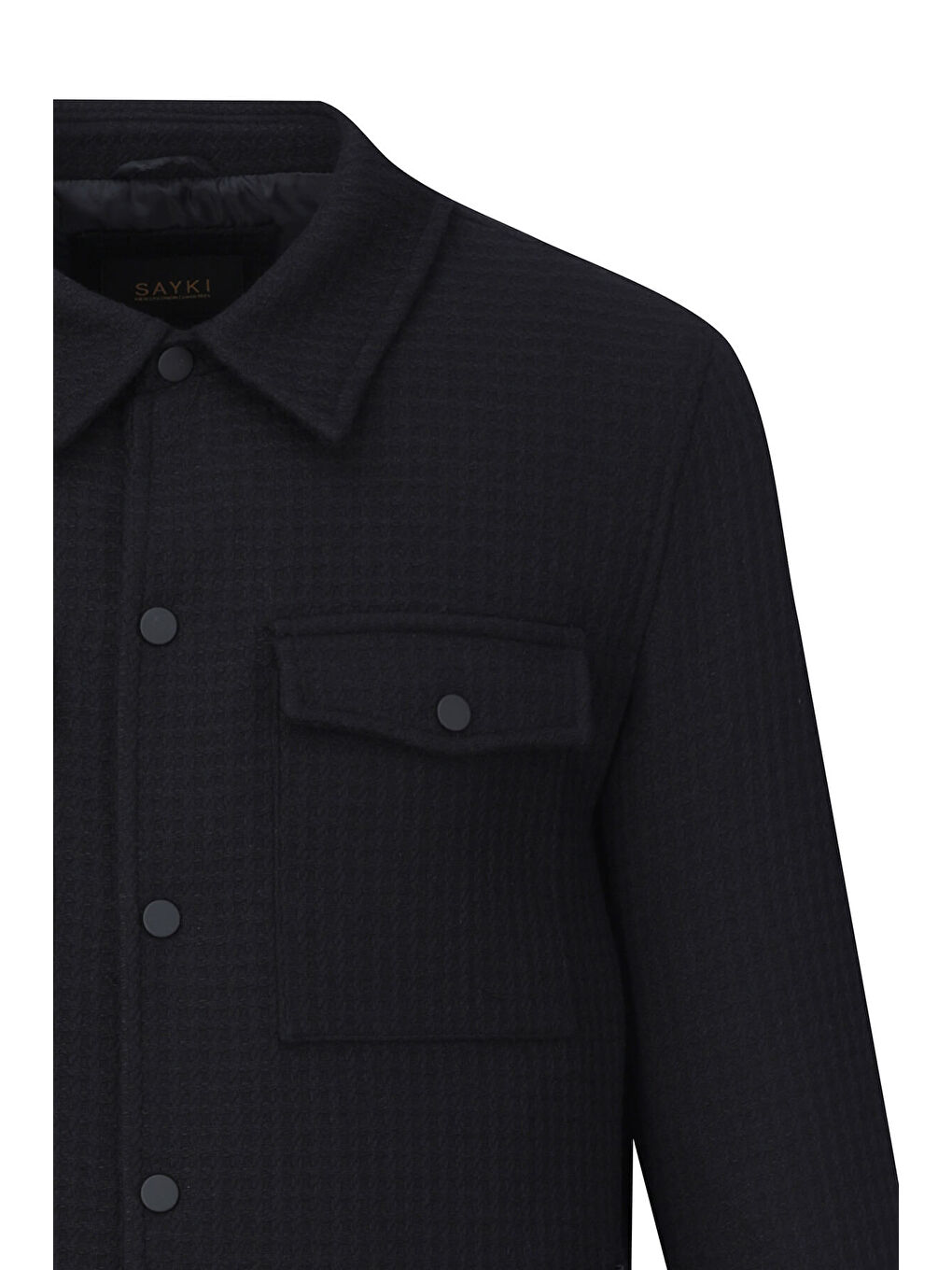 Siyah Regular Fit Hakim Yaka Yünlü Kaşe Mont-1