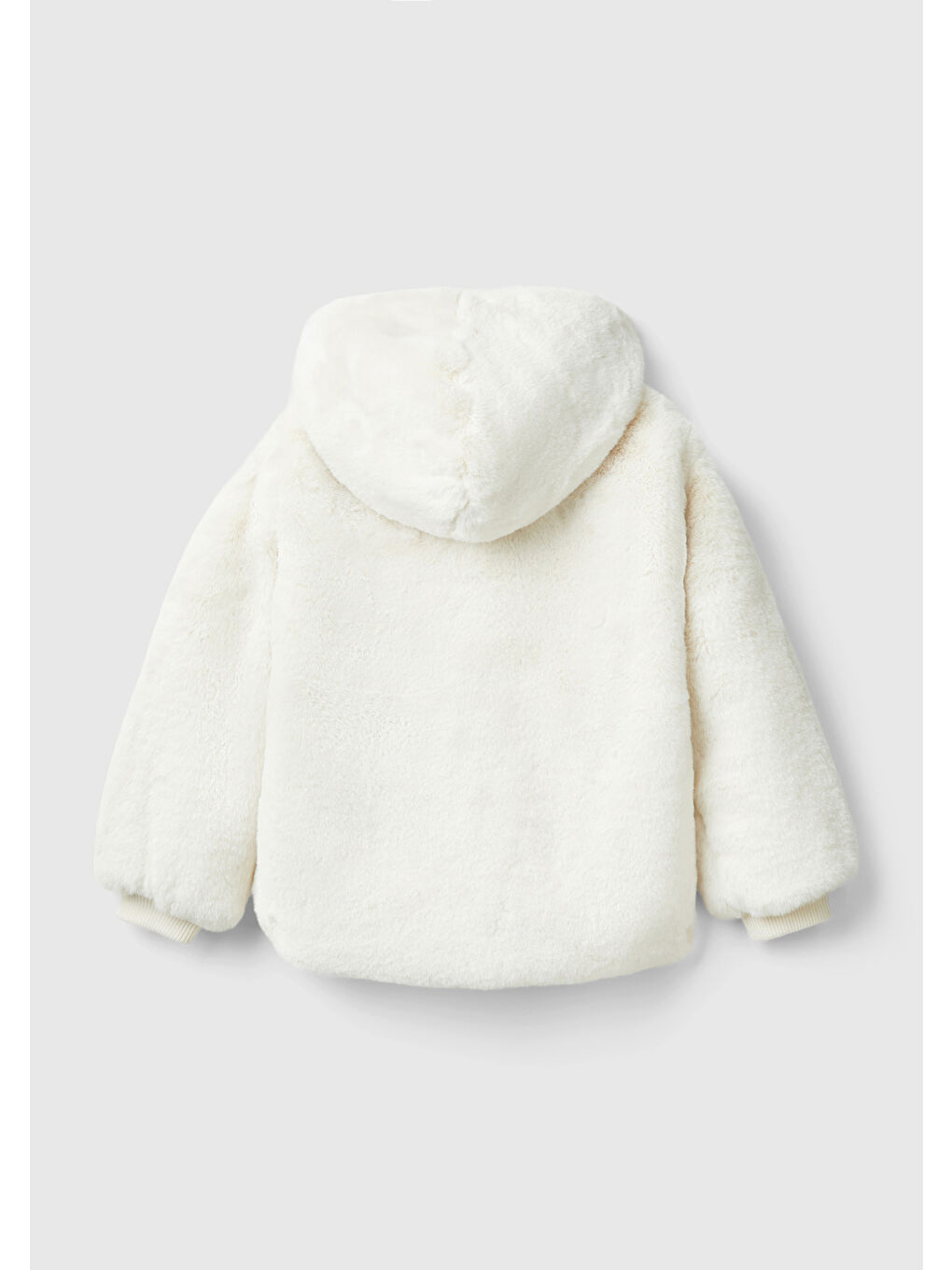 Kız Çocuk Ekru Logolu Fermuarlı Kapitone Astarlı Kapüşonlu Ceket-1