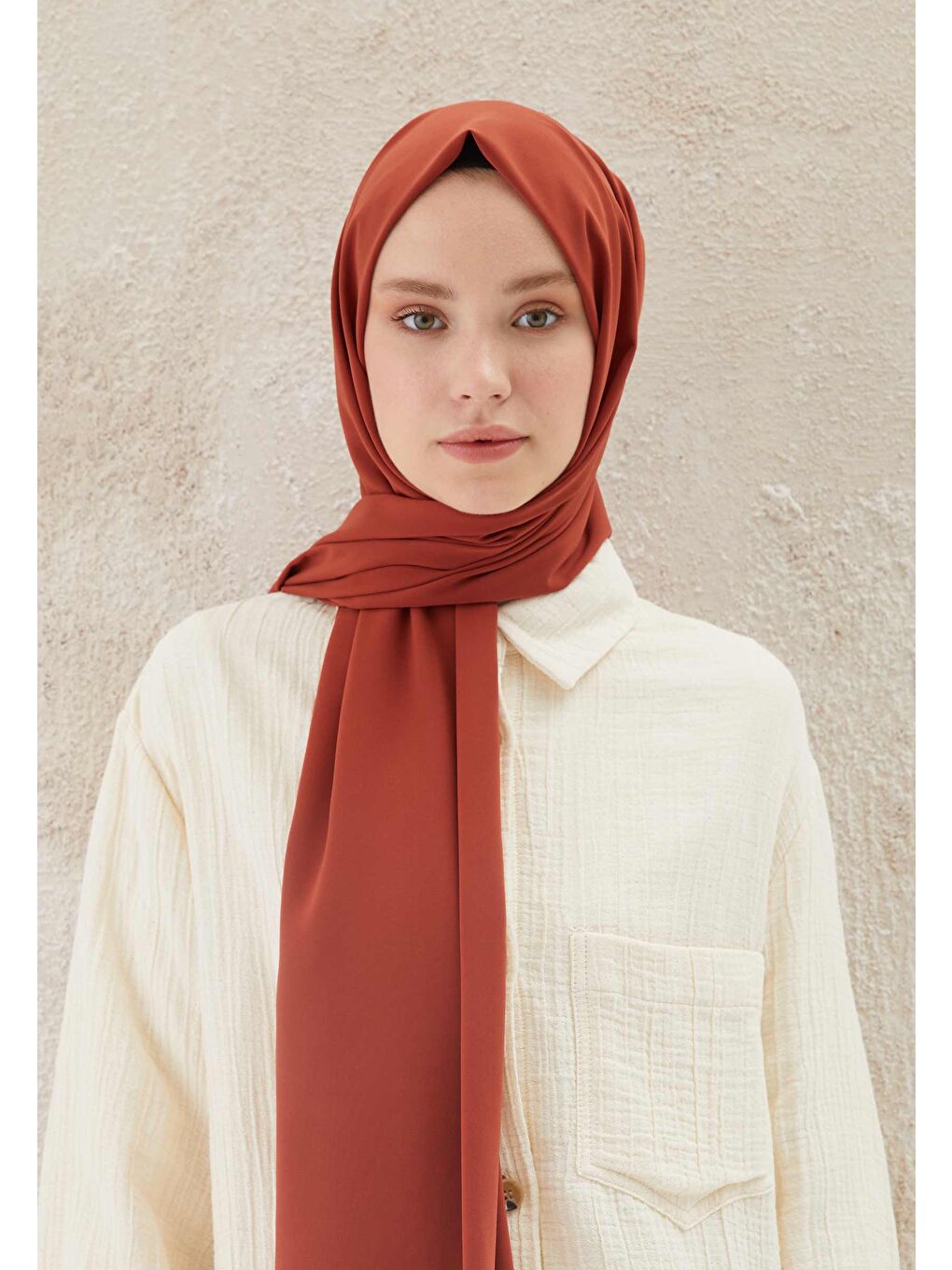 Turuncu Medine İpeği Şal Bakır-1