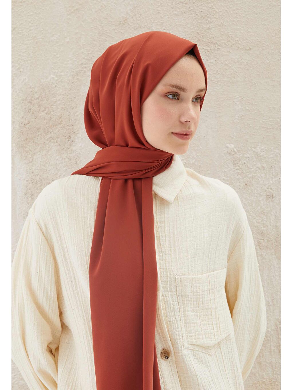 Turuncu Medine İpeği Şal Bakır-2