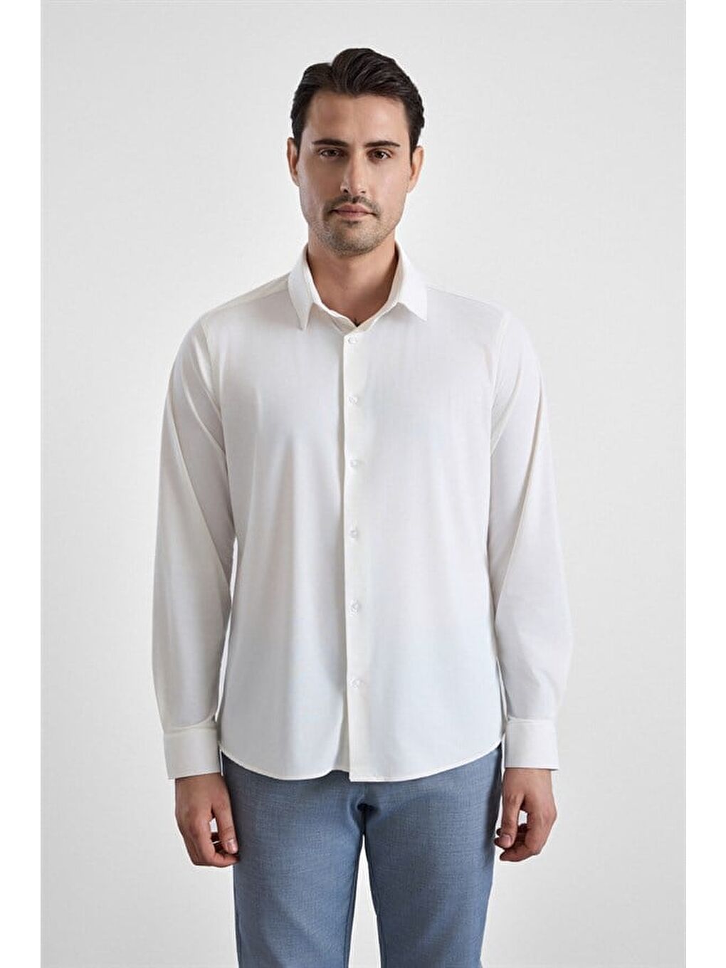 Beyaz Slim Klasik Yaka Düz Casual Gömlek