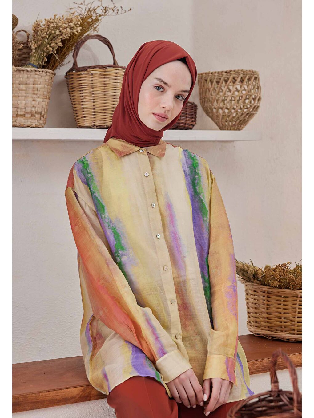 Turuncu Medine İpeği Şal Bakır-4