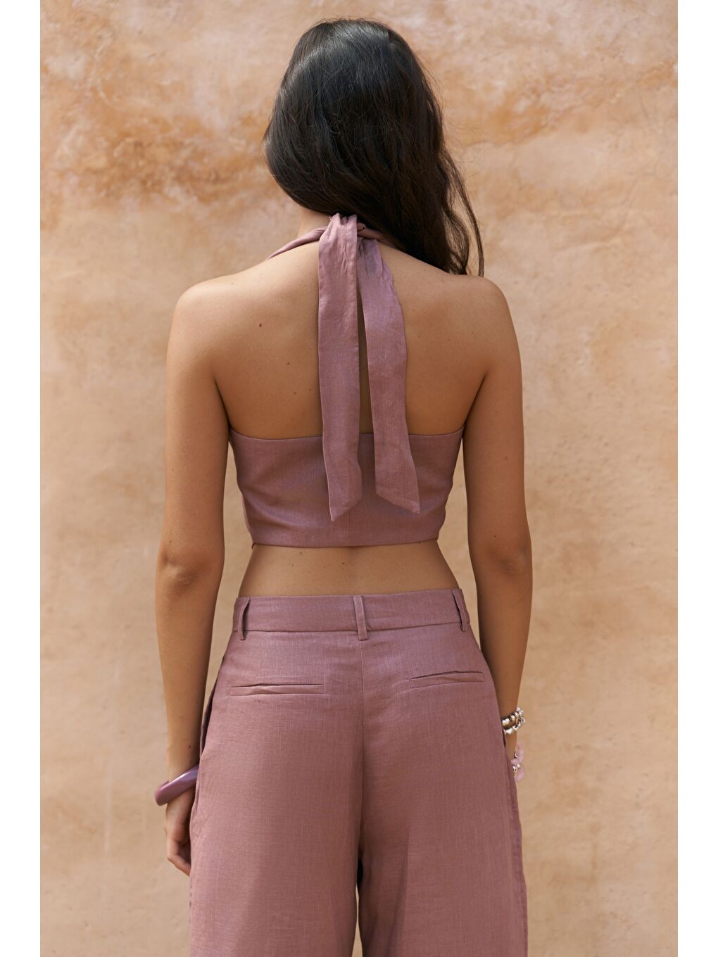 Lvdovila Açık Bordo Keten Crop Yelek Pantolon Takım-6