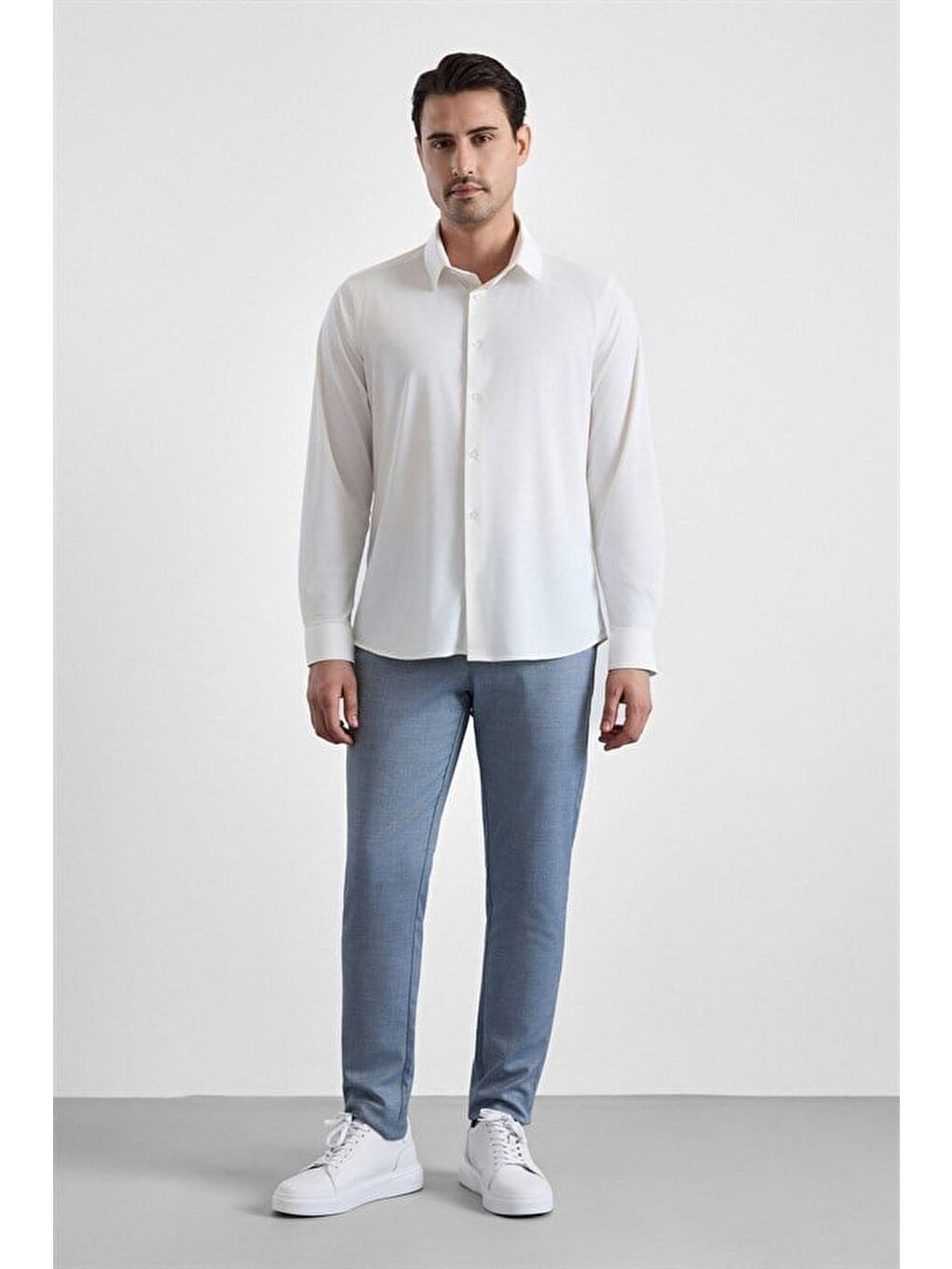 Beyaz Slim Klasik Yaka Düz Casual Gömlek-3