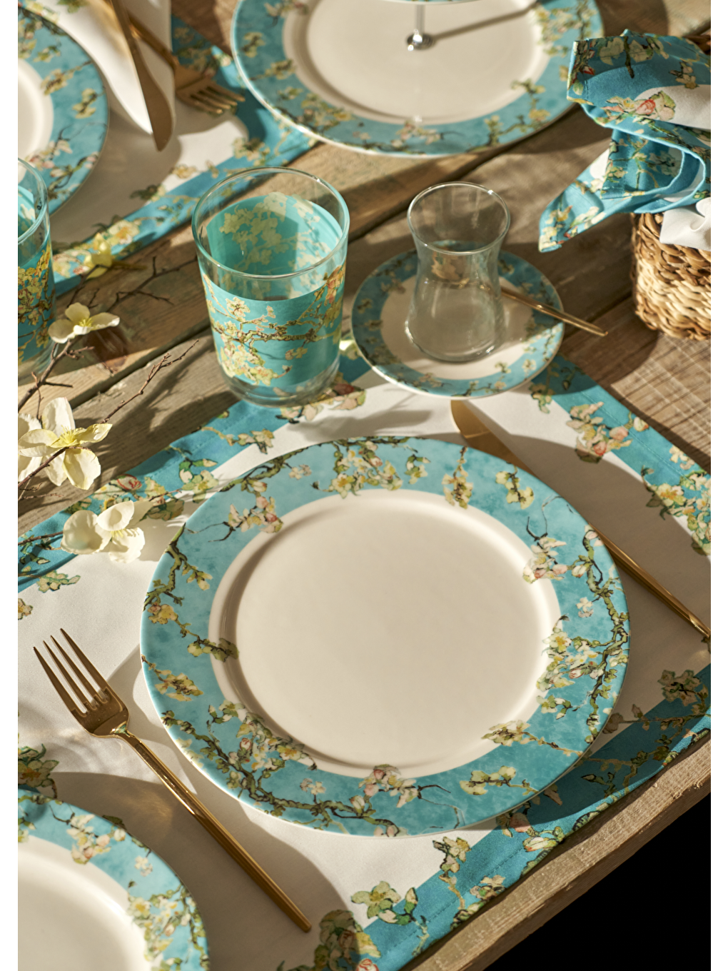 Van Gogh Almond Blossom Porselen 48 Parça 12 Kişilik Yemek Takımı Turkuaz-5