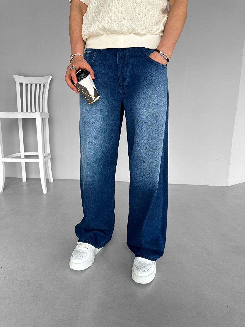 Extra Baggy Fit Yıkamalı Jean Pantolon Lacivert