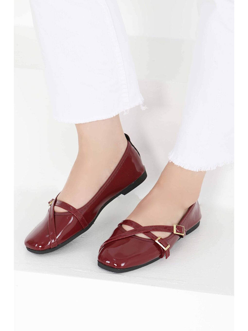 Kadın Bordo Çapraz Rugan Babet - 27398-3