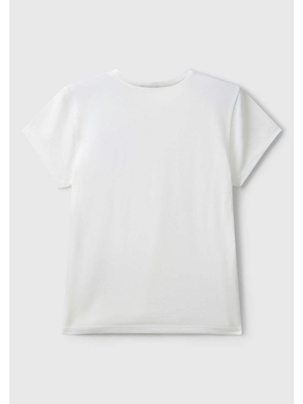 Kız Çocuk Ekru Parıltılı Logo Baskılı Ribana Yaka Regular Fit T-shirt-1