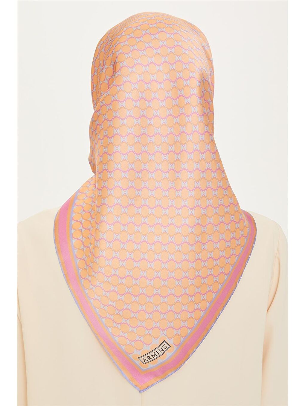 Turuncu Geometrik Desenli Twill Saf İpek Eşarp 9226D 56-3