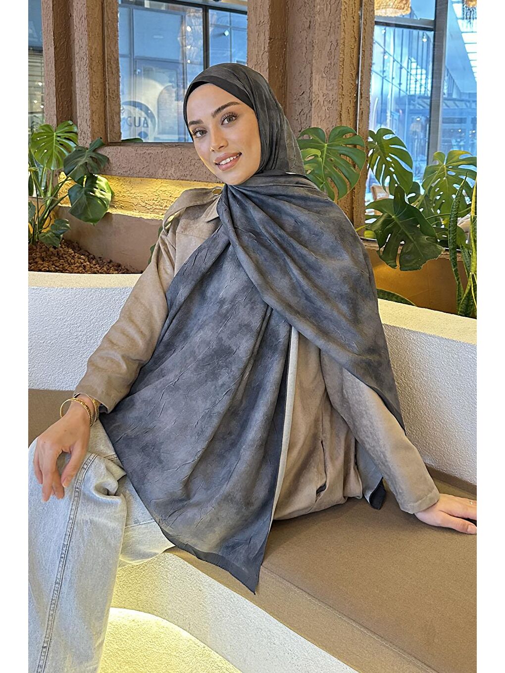 Bulut Desen Bambu Şal Antrasit