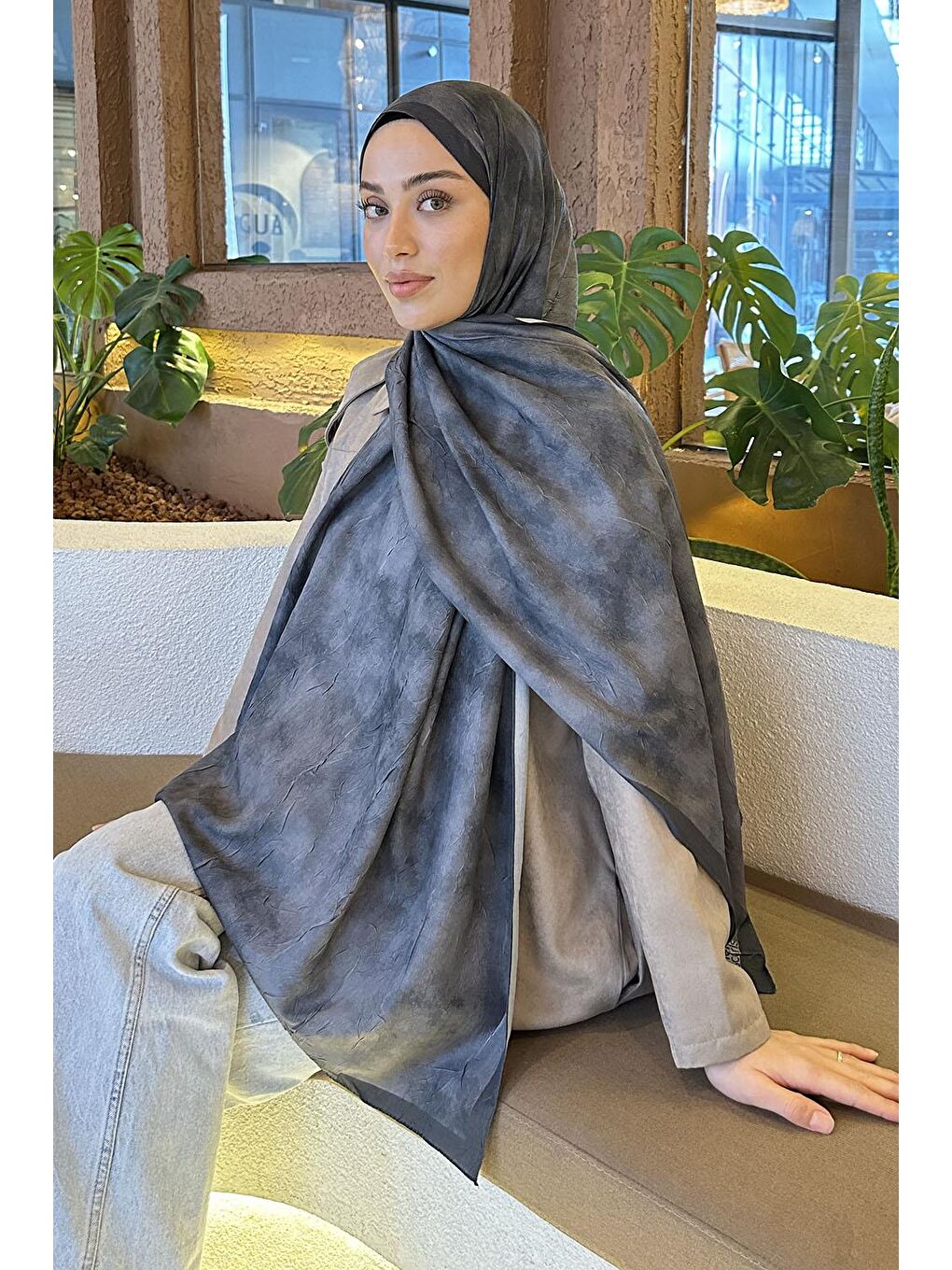 Bulut Desen Bambu Şal Antrasit-1