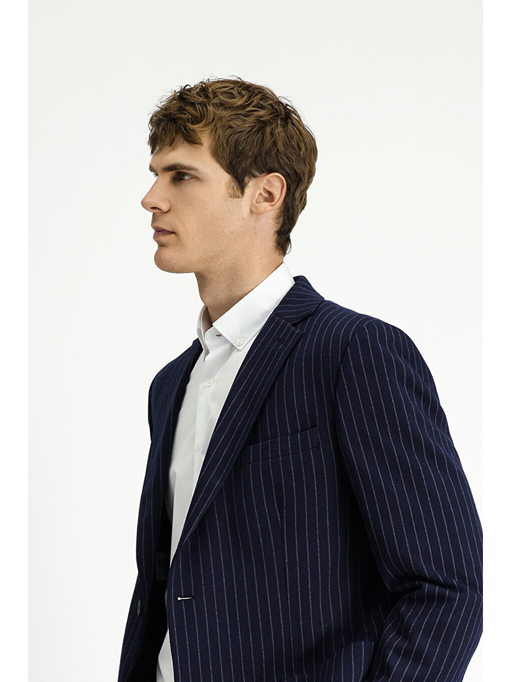 Lacivert Regular Fit Çizgili Örme Kruvaze Ceket-2