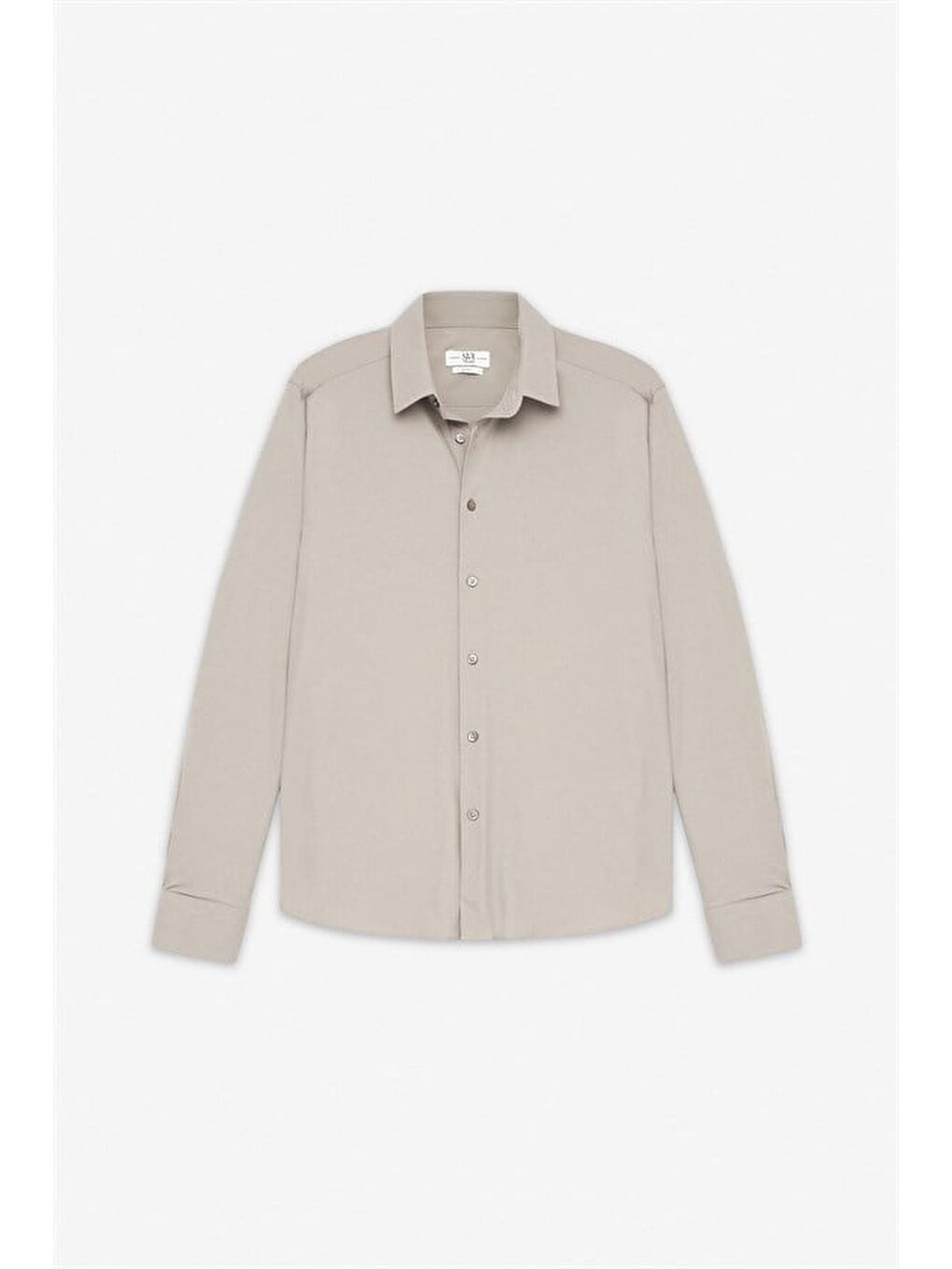 Ekru Slim Klasik Yaka Düz Casual Gömlek-6