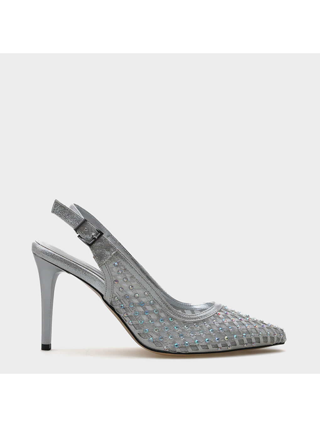 Gri Hilary Taşlı Fileli Stiletto