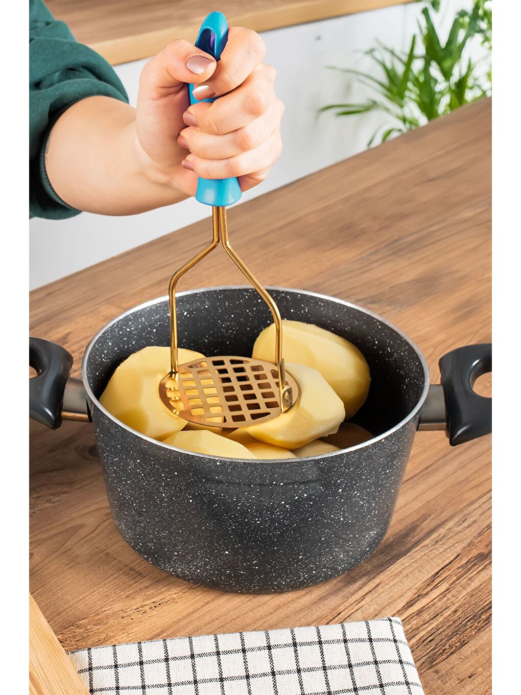 Patates Ezici Paslanmaz Metal 24 cm - Mavi-1