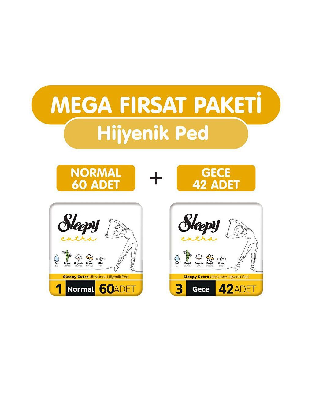 Sleepy Beyaz Extra Ultra İnce Hijyenik Ped 102 Adet Ped Mega Fırsat Paketi