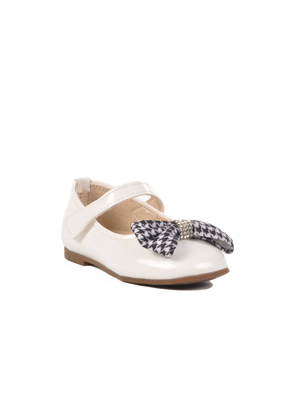 Beyaz Rugan Kurdeleli Hafif Kız Çocuk Babet 180 B-2