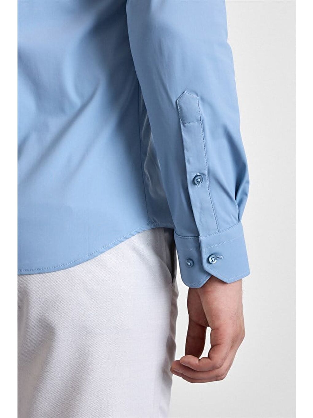 Buz Mavi Slim Klasik Yaka Düz Casual Gömlek-3
