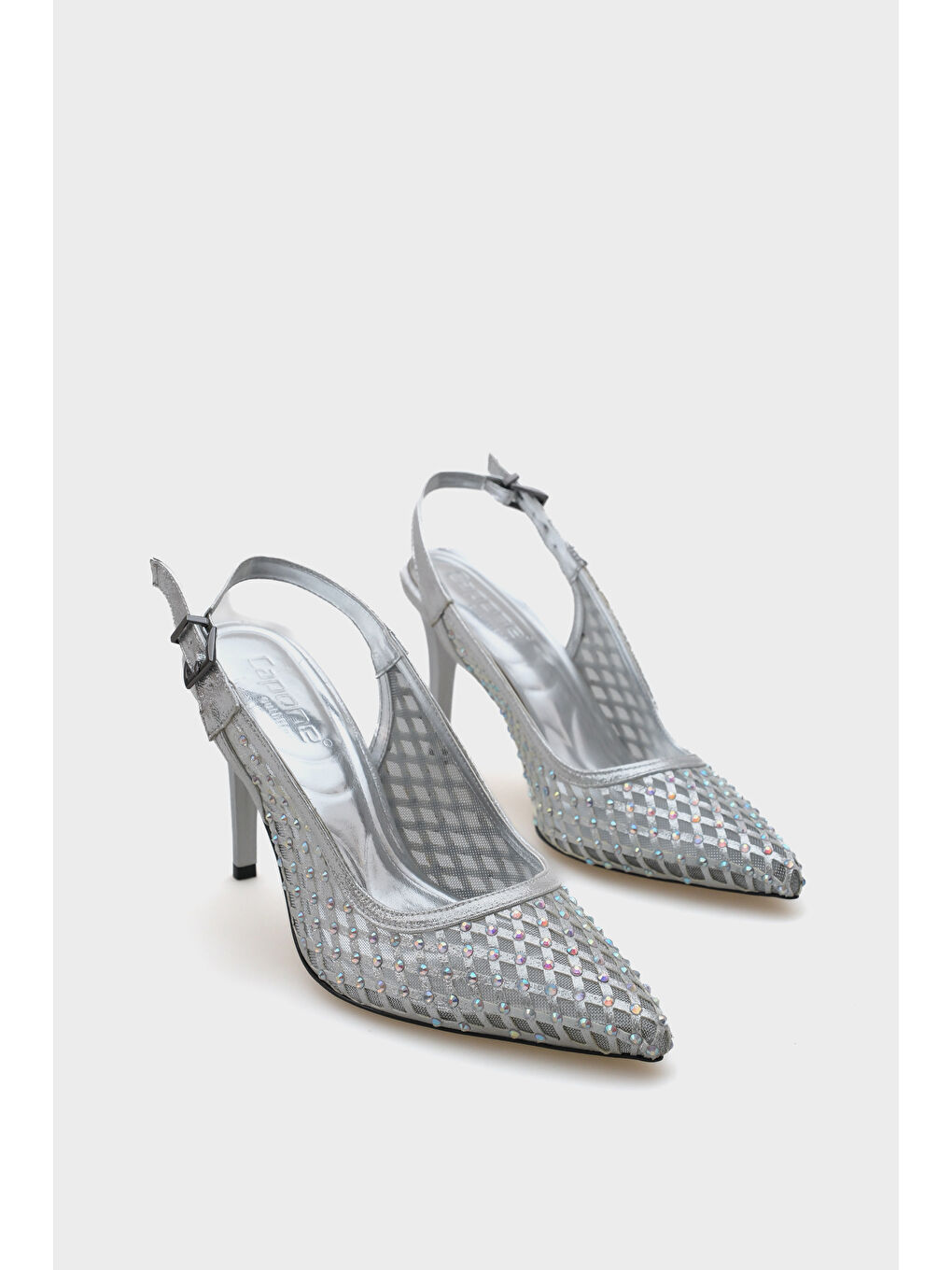Gri Hilary Taşlı Fileli Stiletto-1